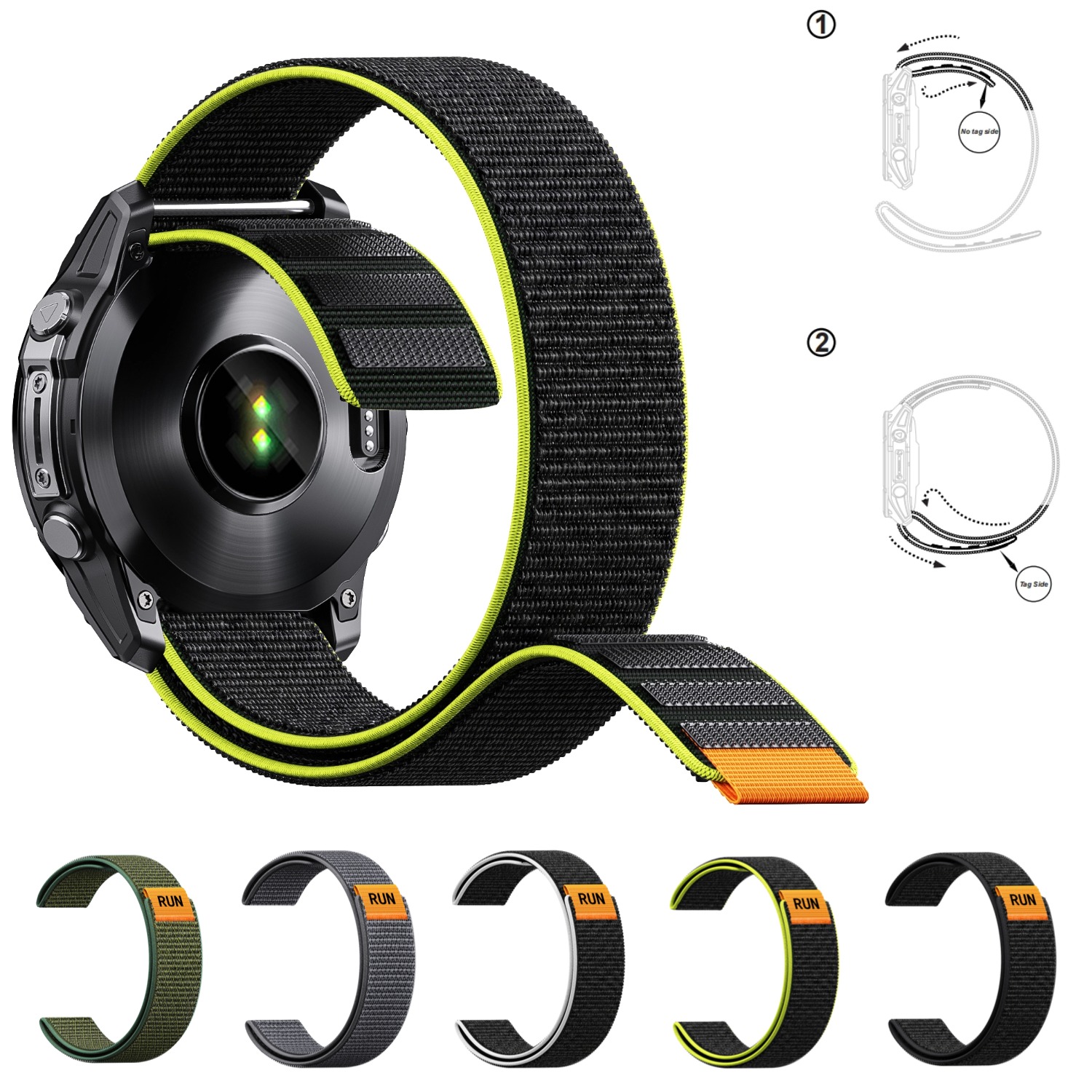 超軽量メタルフリーフックループウォッチストラップ、22mm  - Sport Loop Velcro のレビューと価格