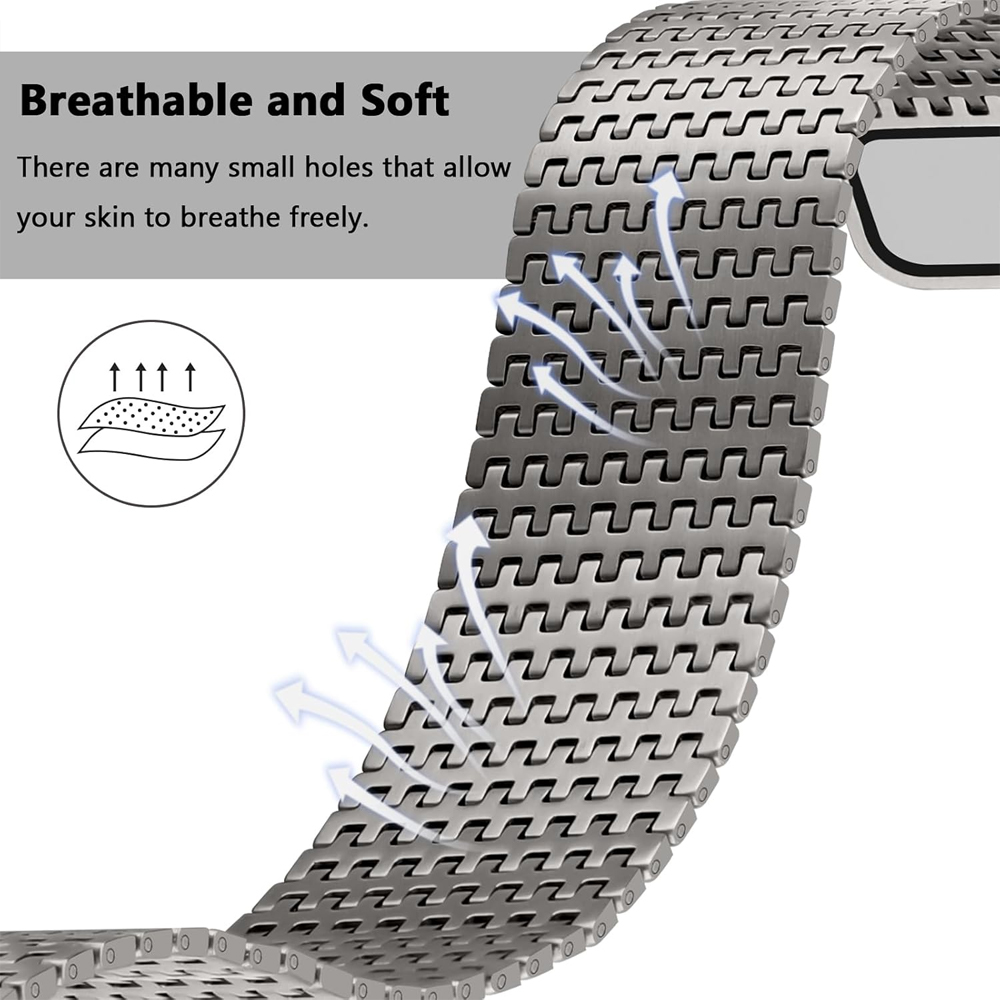 チタンループストラップ Apple Watch バンド 46 - Milanese Loop Magnetic のレビューと価格
