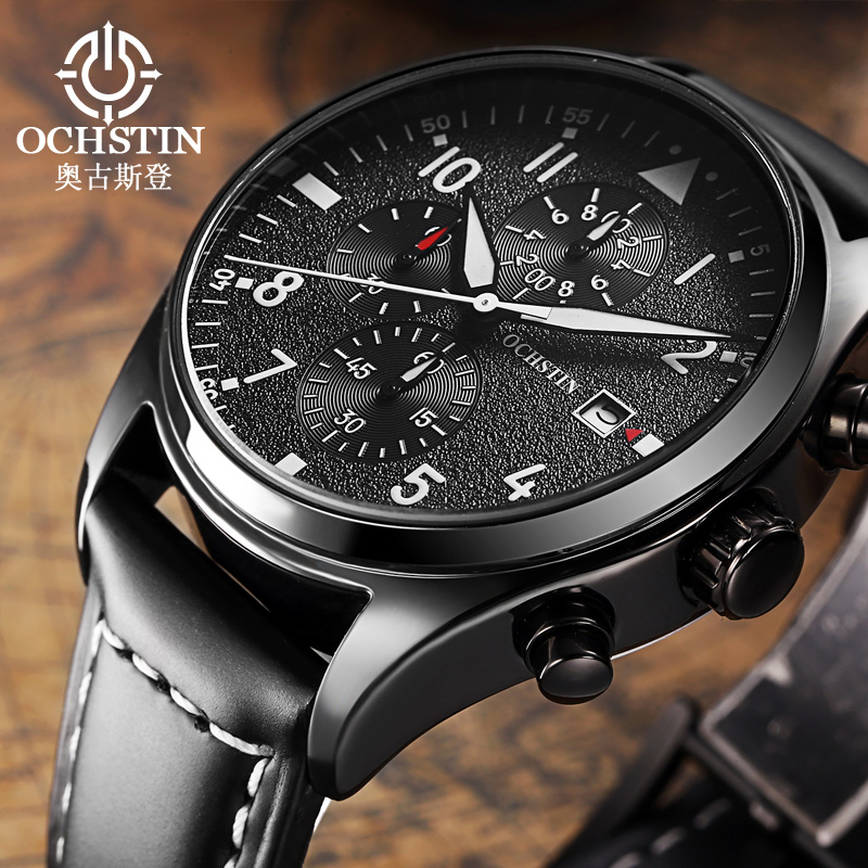 OCHSTIN オリジナルメンズクロノグラフ腕時計ストップウ - Leather Watch Band Men のレビューと価格